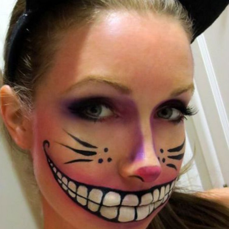 Идеи для жуткого макияжа на Хэллоуин-Чеширский кот